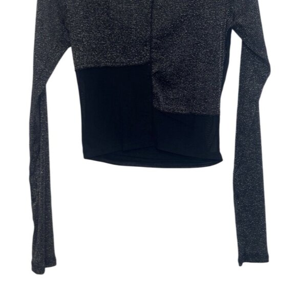 Hollister Long Sleeve Sheer Patchwork Top Womens Small Black Metallic New WOT - Picture 4 of 7